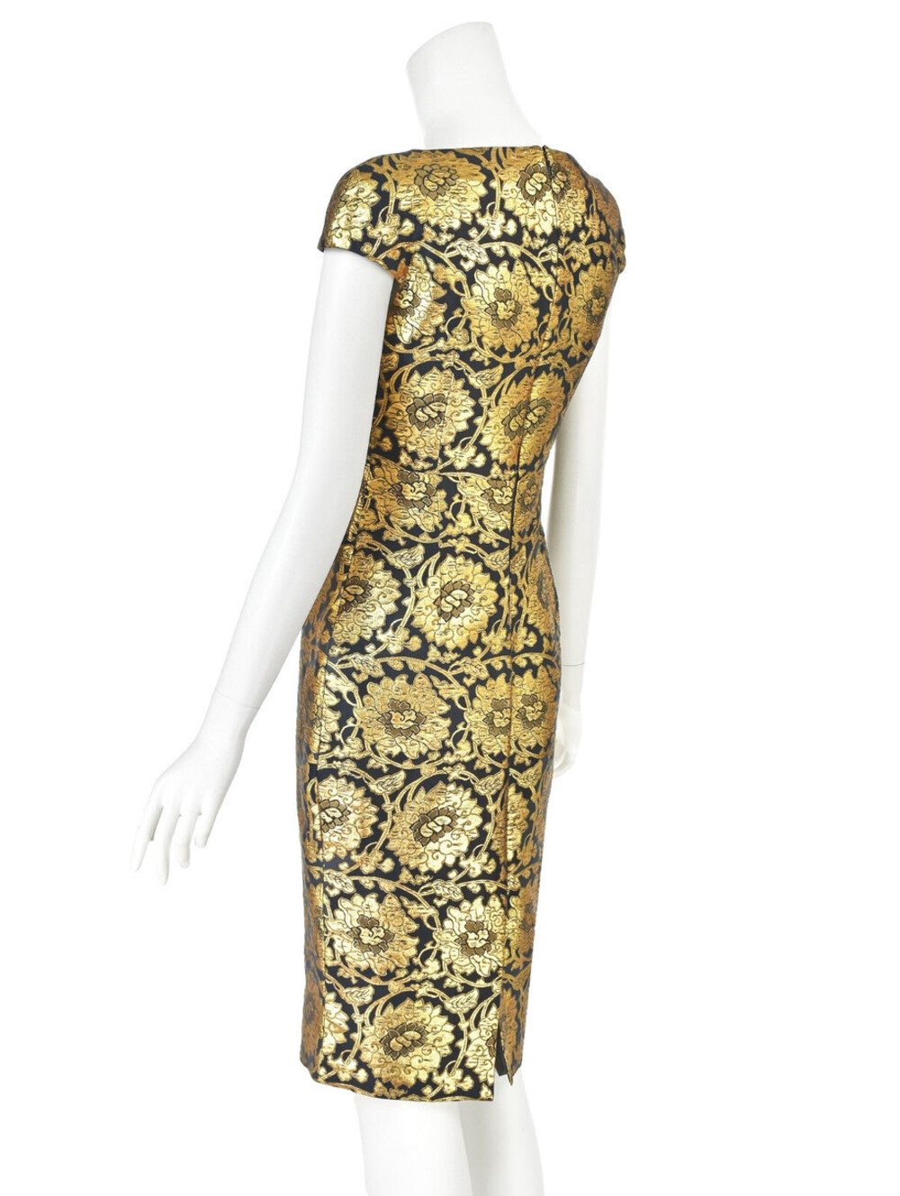 CHRISTIAN DIOR John Galliano Black & Gold Lamè Floral Sheath Cocktail Dress SZ 4 - Picture 5 of 8